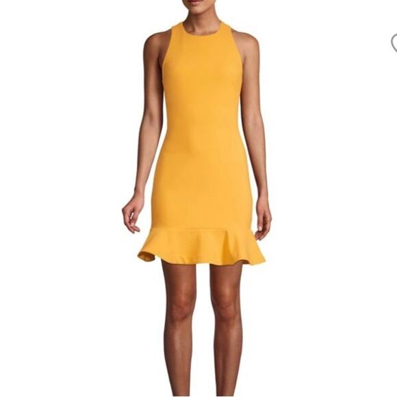 Likely Sleeveless Beckett Flounce Hem Flared Sheath Dress Yellow Mustard 4 NEW - Picture 1 of 10